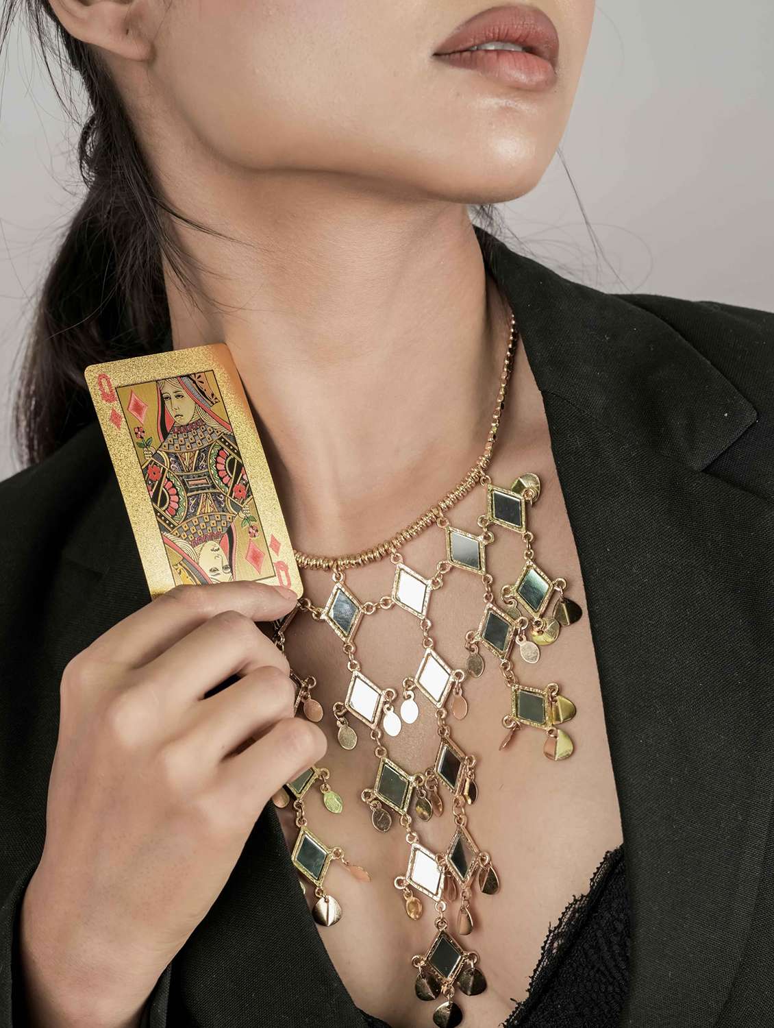 gold plated metal mirror beads statement fringe necklace - 22499742 -  Standard Image - 1
