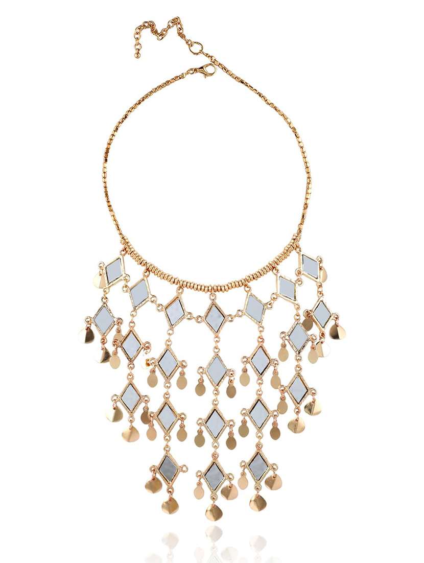 gold plated metal mirror beads statement fringe necklace - 22499742 -  Standard Image - 4