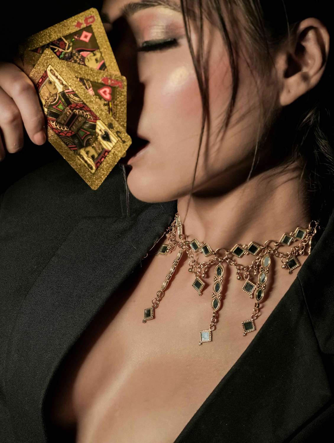  golden metal & mirror beads choker necklace - 22499743 -  Standard Image - 1