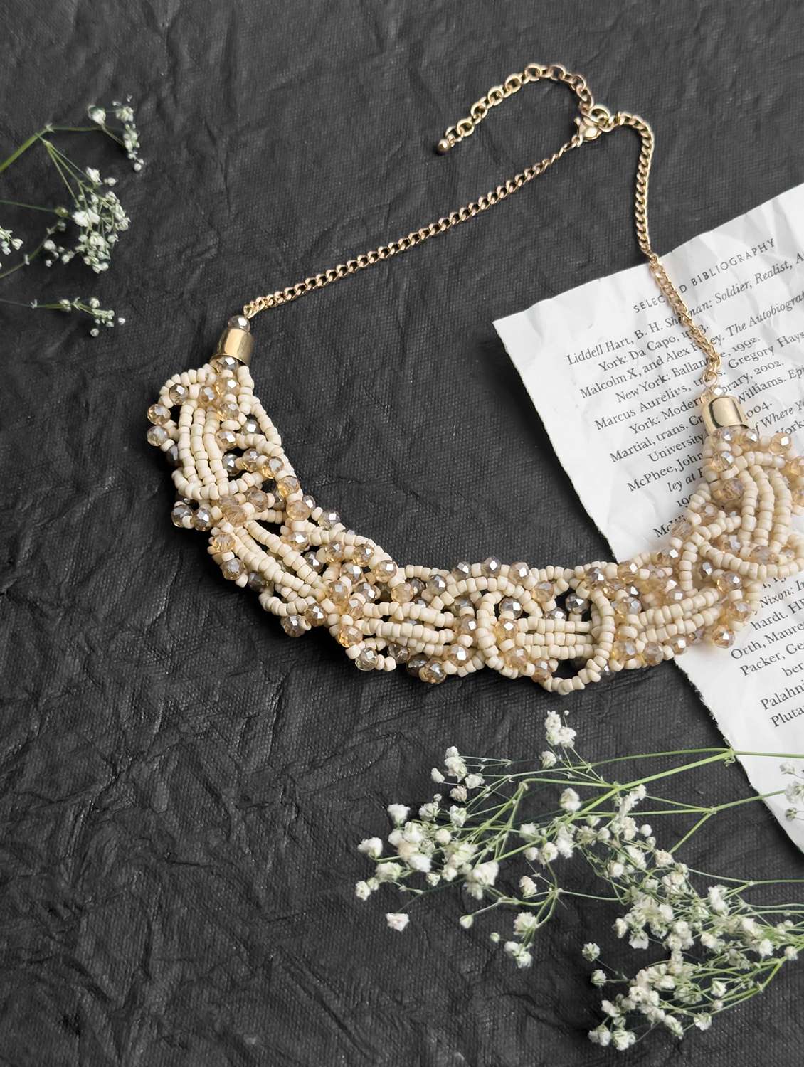 venus memsaheb 16-inch brown bead & crystal necklace