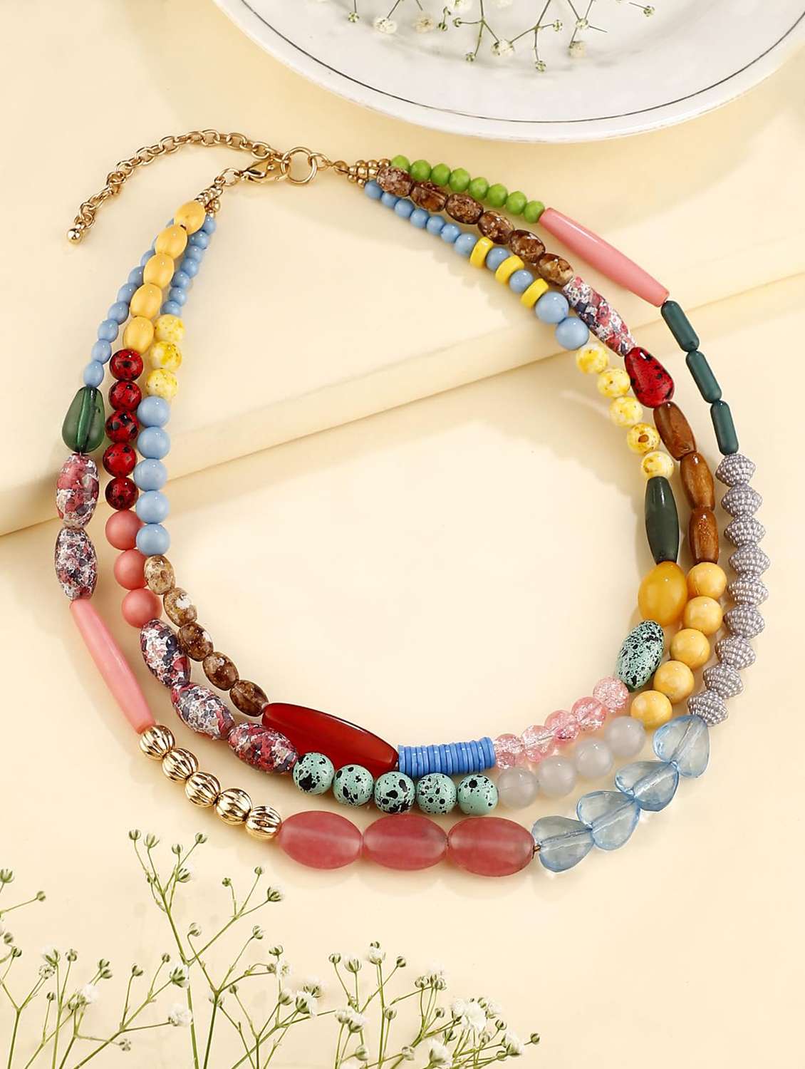 multicolor layered statement beaded necklace