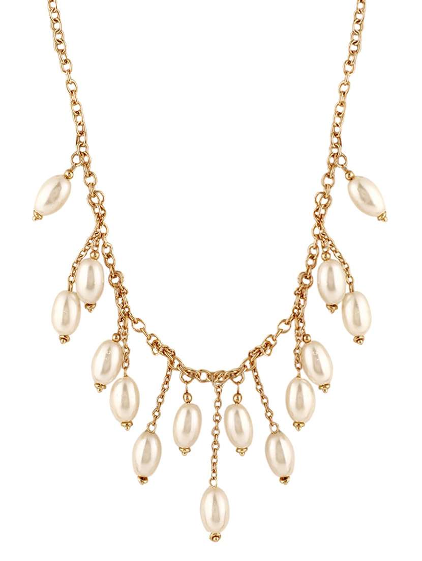 white pearl beads statement necklace with gold chain - 22499751 -  Standard Image - 4