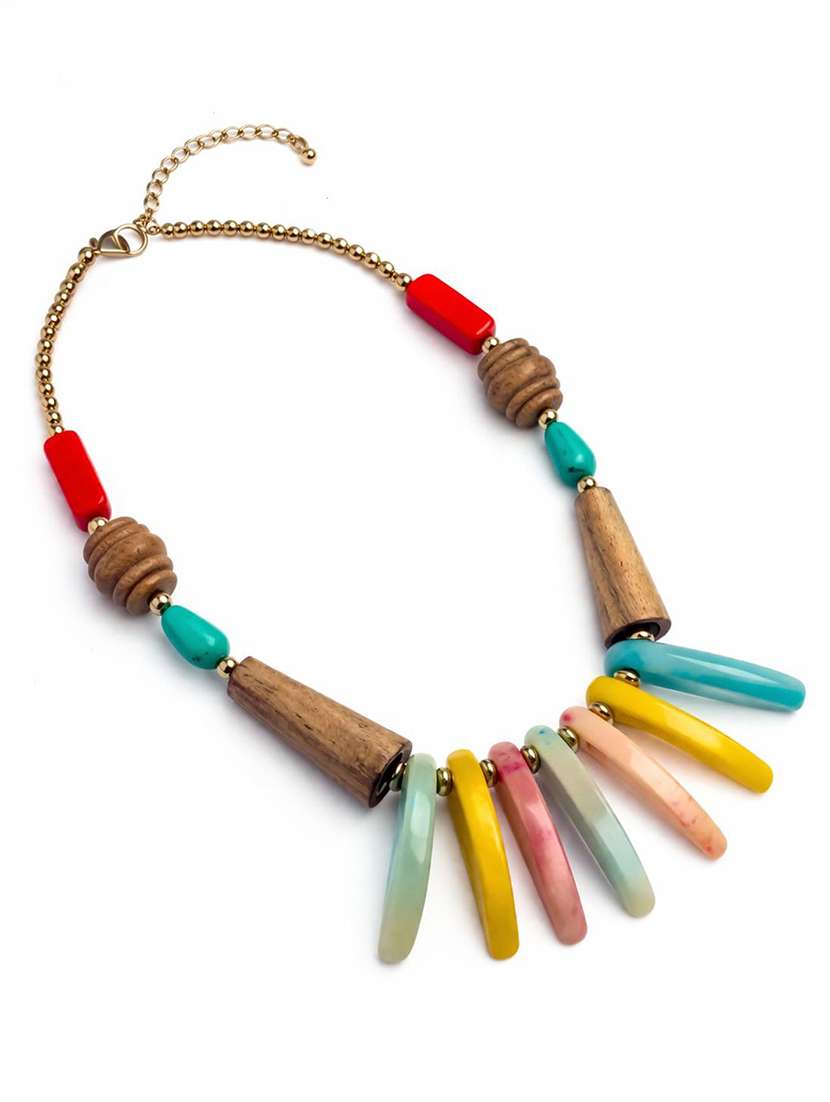 multicolor wood & resin beads necklace boho statement necklace - 22499752 -  Standard Image - 4