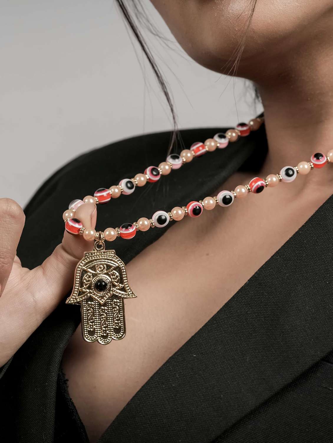evil eye beads necklace with hamsa hand pendant for women - 22499754 -  Standard Image - 1