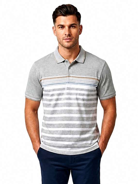 men striped short sleeve regular fit polo t-shirt