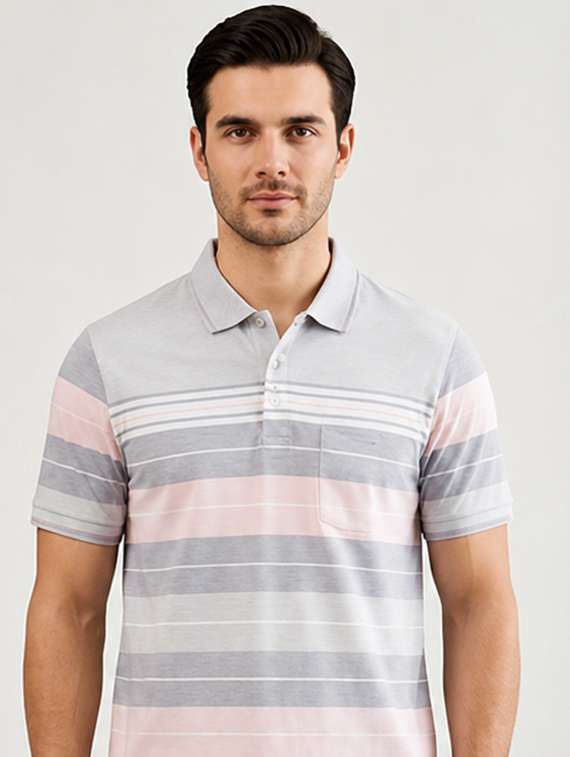 men striped short sleeve regular fit polo t-shirt - 22499762 -  Standard Image - 1