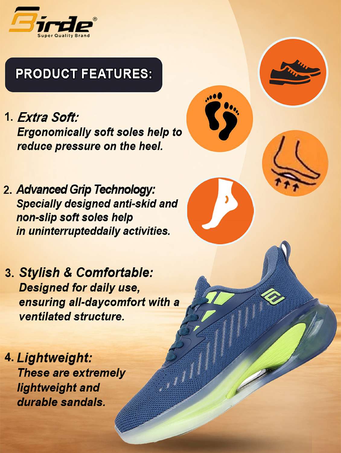Men Blue Lace Up Sport Shoe - 22499767 -  Standard Image - 4
