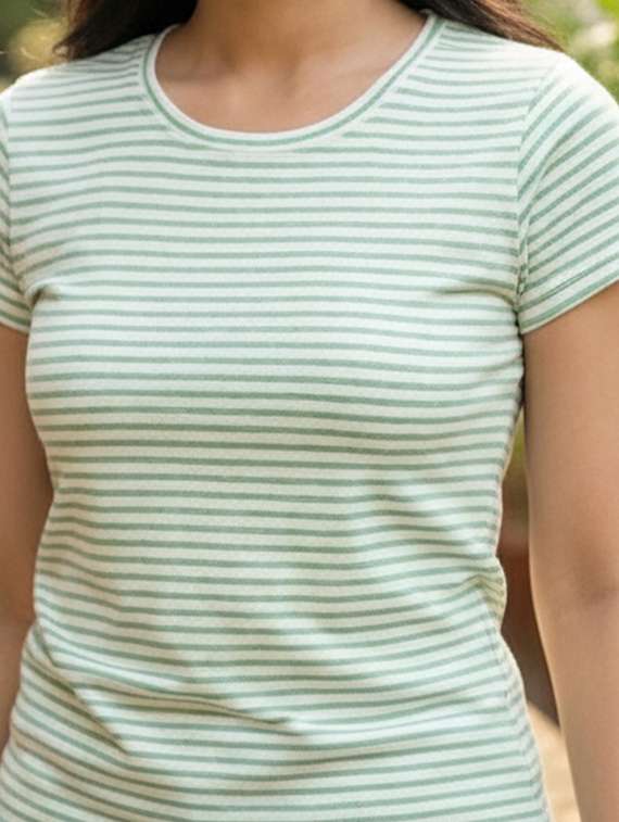 women striped round neck short sleeves t-shirt - 22499770 -  Standard Image - 1