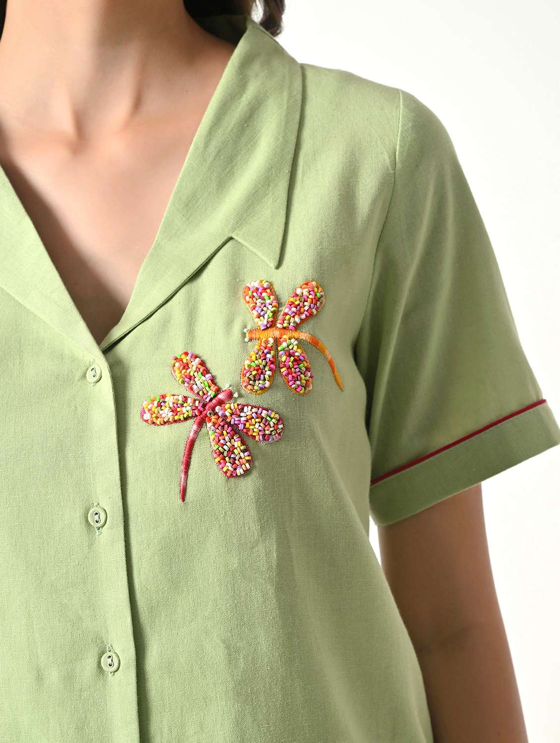women embroidered short sleeves regular shirt - 22499782 -  Standard Image - 1