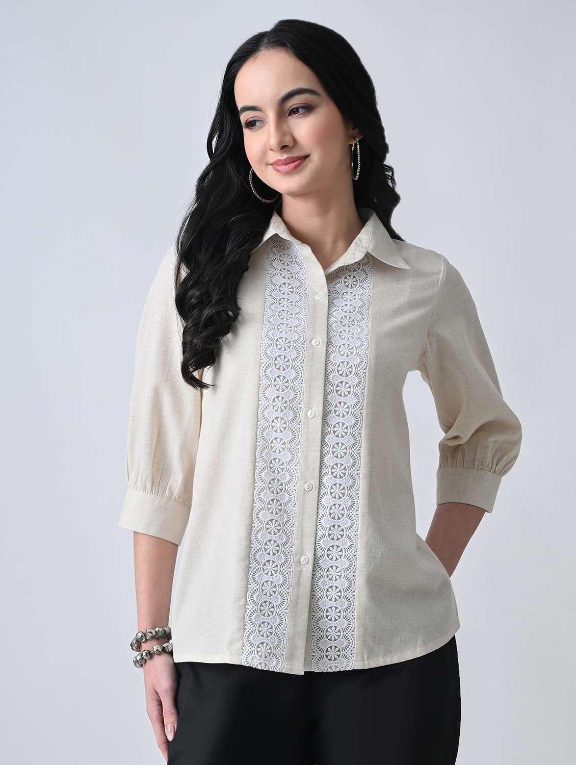 women solid with work collared regular shirt