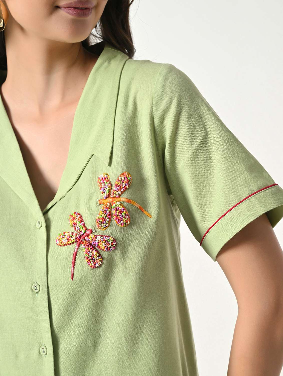 women embroidered short sleeves top and palazzo set - 22499874 -  Standard Image - 1