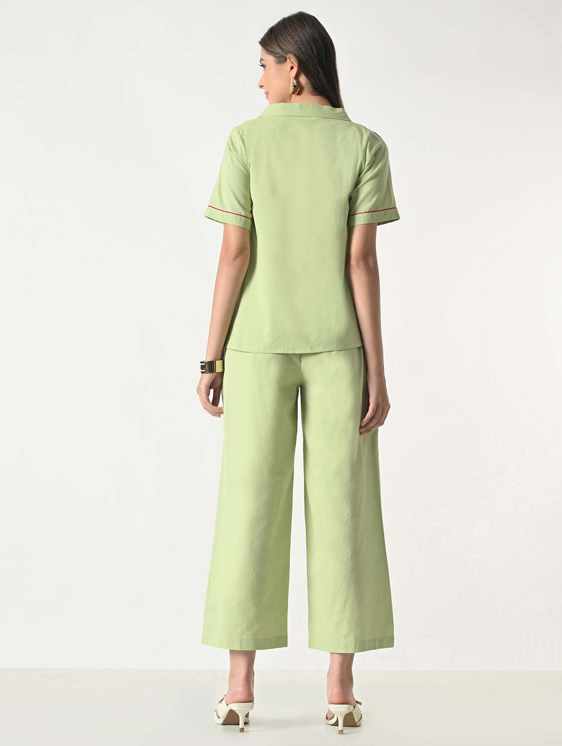 women embroidered short sleeves top and palazzo set - 22499874 -  Standard Image - 4