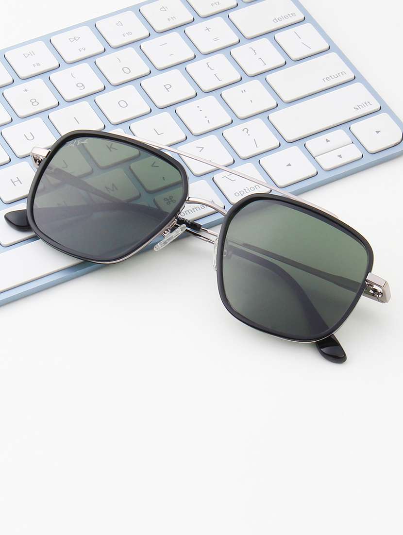 ted smith unisex blue premium metal sunglasses with polarized lenses.