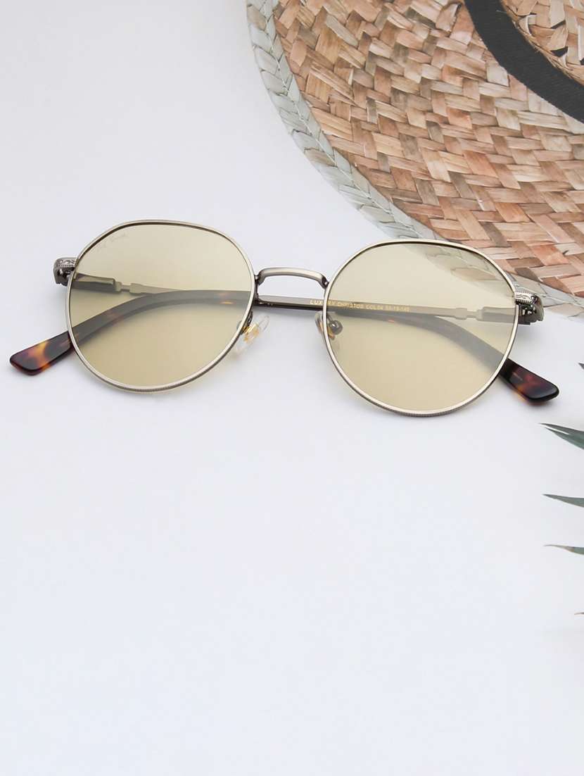 ted smith unisex brown lens & silver-toned round sunglasses with