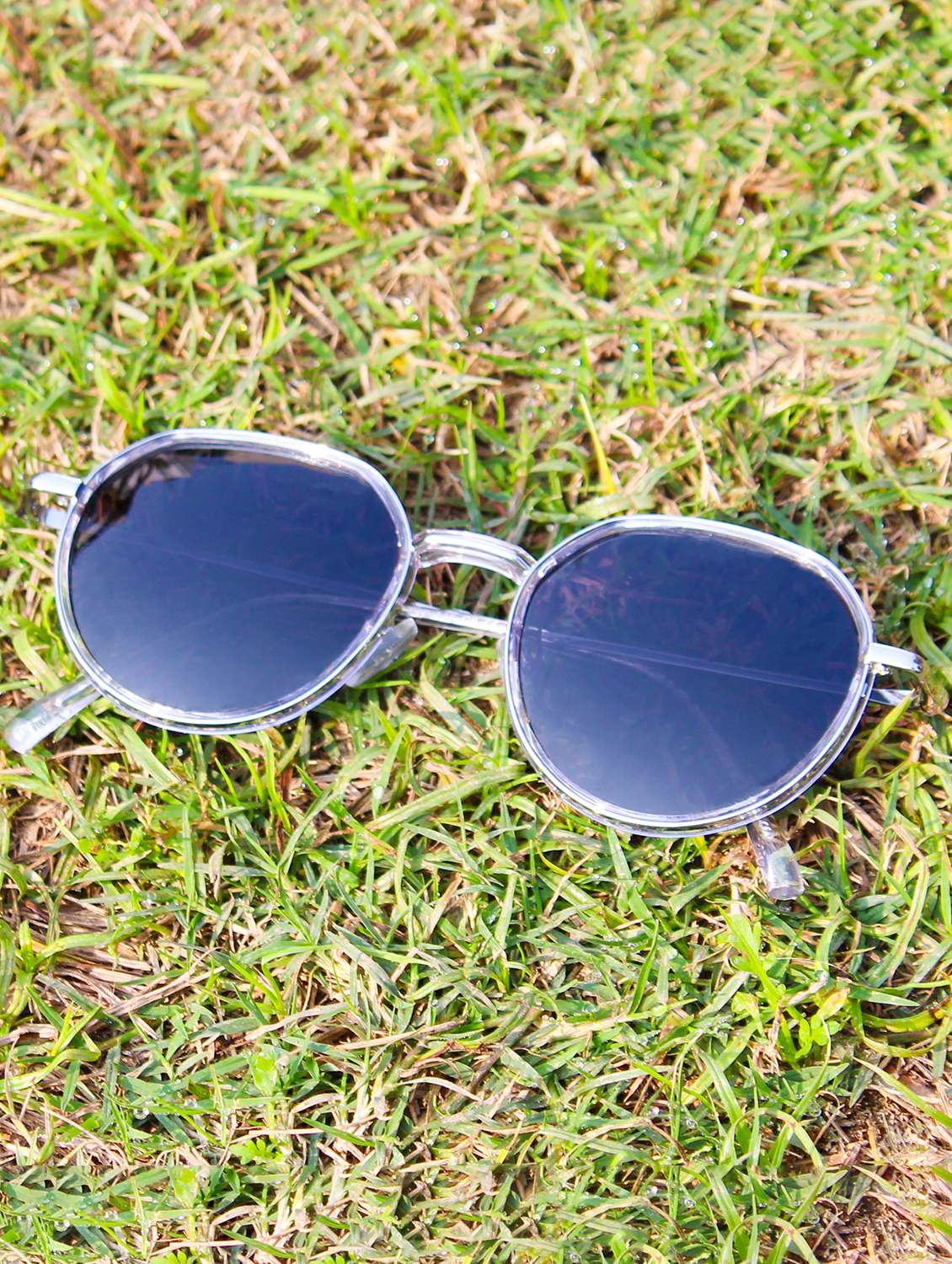ted smith unisex round metal silver-black sunglasses with polarized lenses