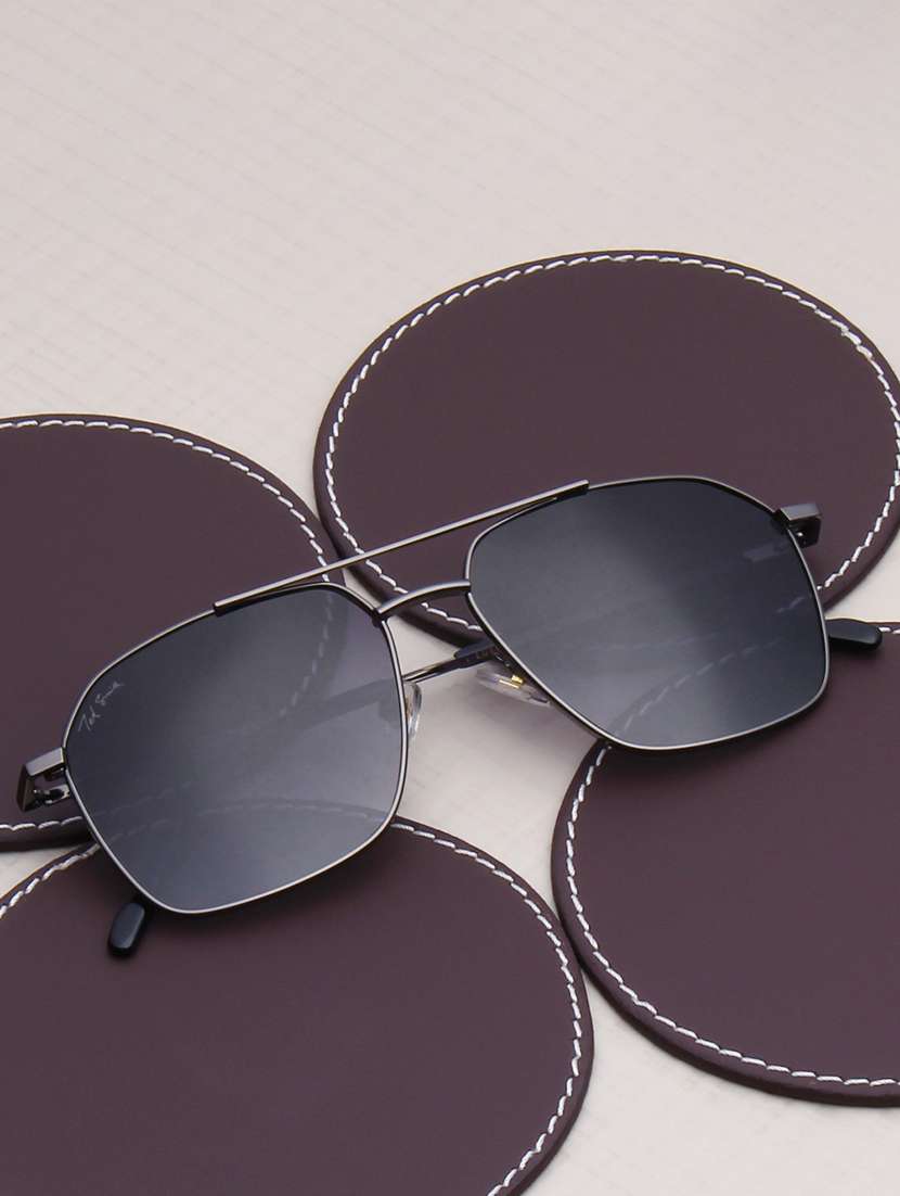 ted smith unisex purple lens & gunmetal-toned aviator sunglasses with