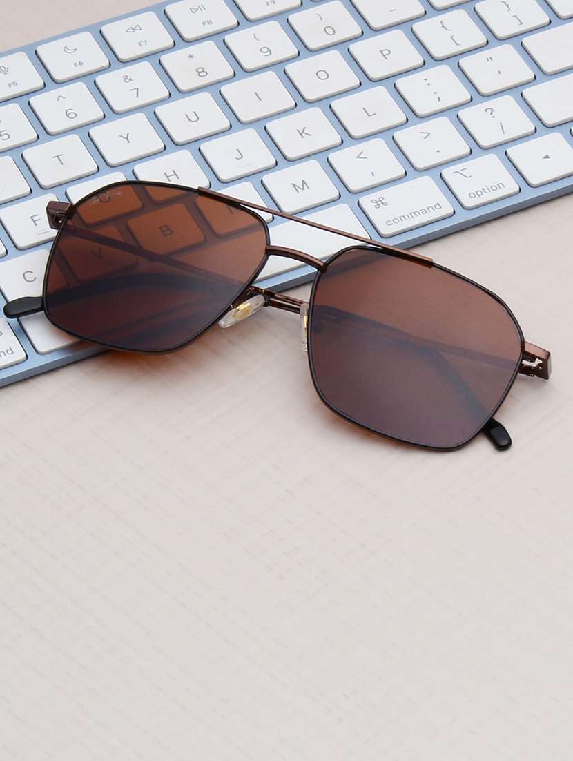 ted smith unisex brown lens & gunmetal-toned aviator sunglasses