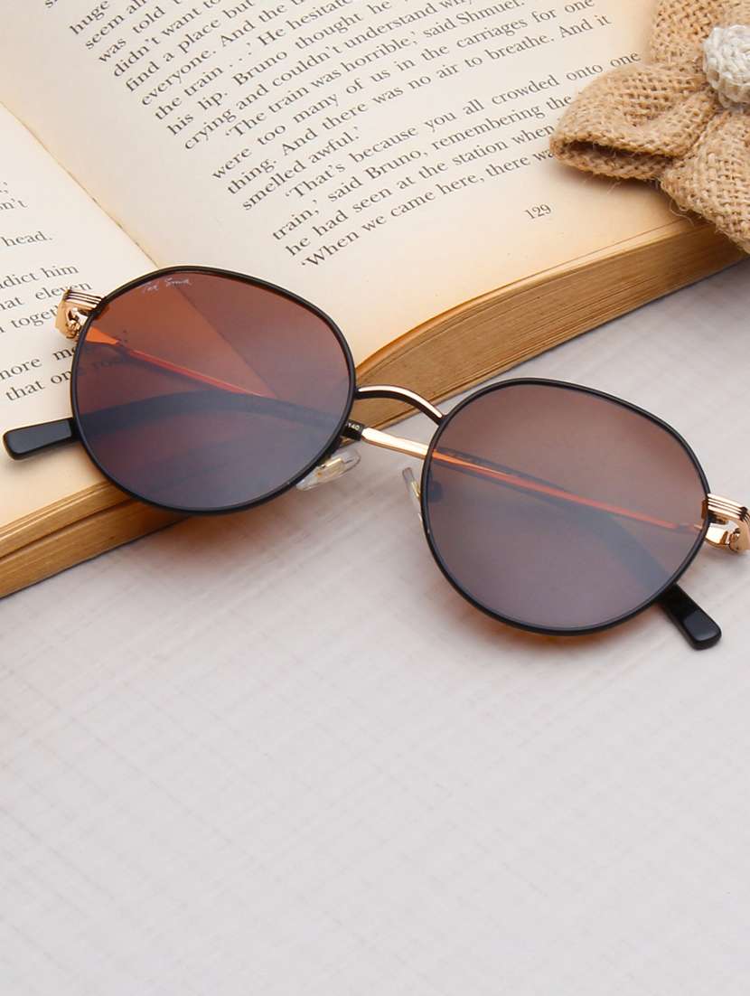 ted smith unisex brown lens & black round sunglasses with