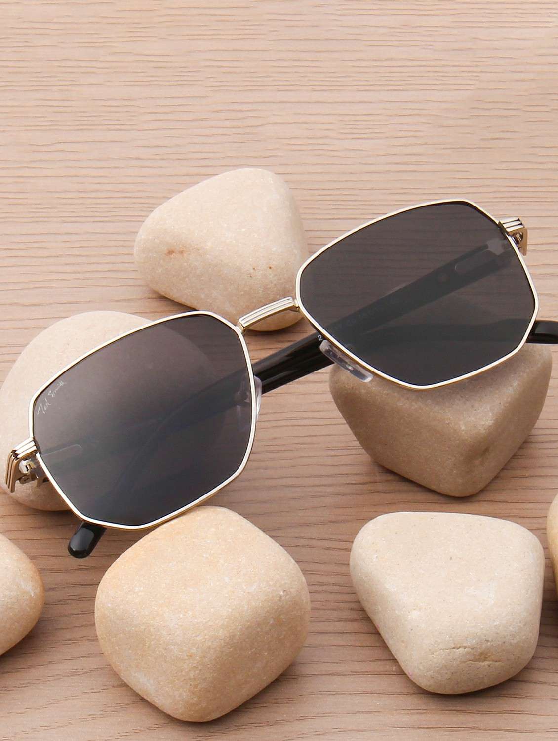 ted smith unisex square metal silver-balck sunglasses with polarized lenses