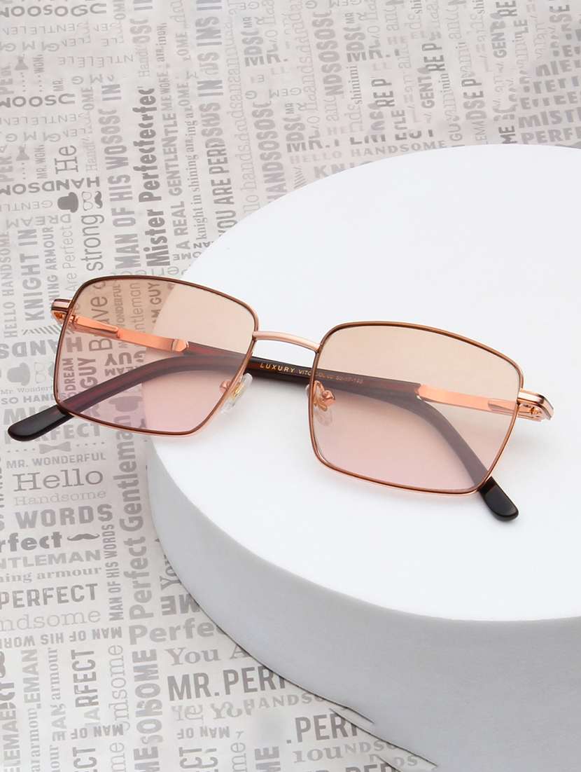 ted smith unisex brown lens & gold-toned rectangle sunglasses