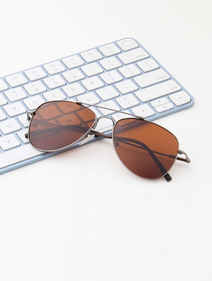 ted smith unisex aviator metal gunmetal-brown sunglasses with polarized lenses
