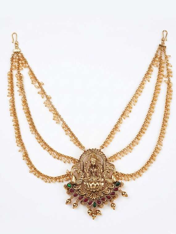 gold plated temple antique jada billai with mattal hair pin - 22500022 -  Standard Image - 1