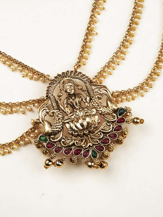 gold plated temple antique jada billai with mattal hair pin - 22500022 -  Standard Image - 4