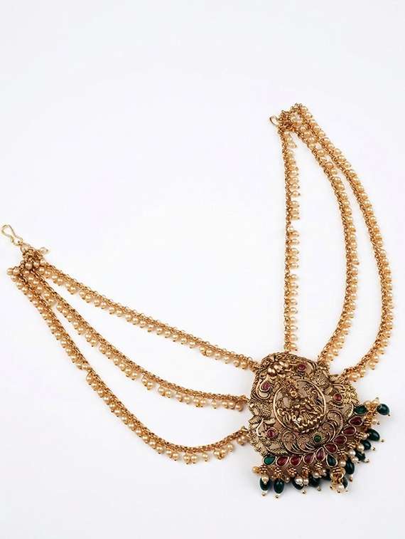 antique gold plated laxmi jada billai with mattal hair pin - 22500024 -  Standard Image - 1