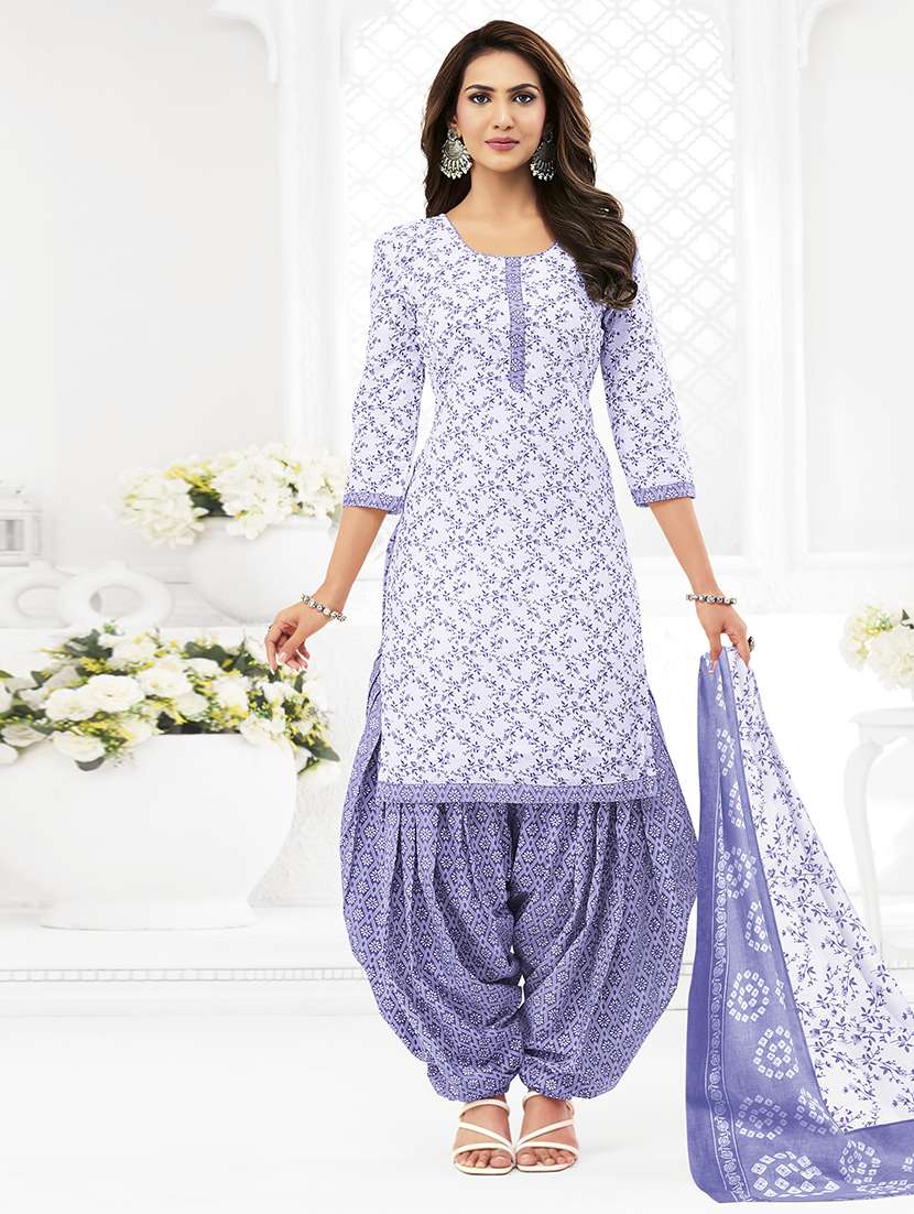 women printed three quarter sleeve kurta patiala with dupatta set