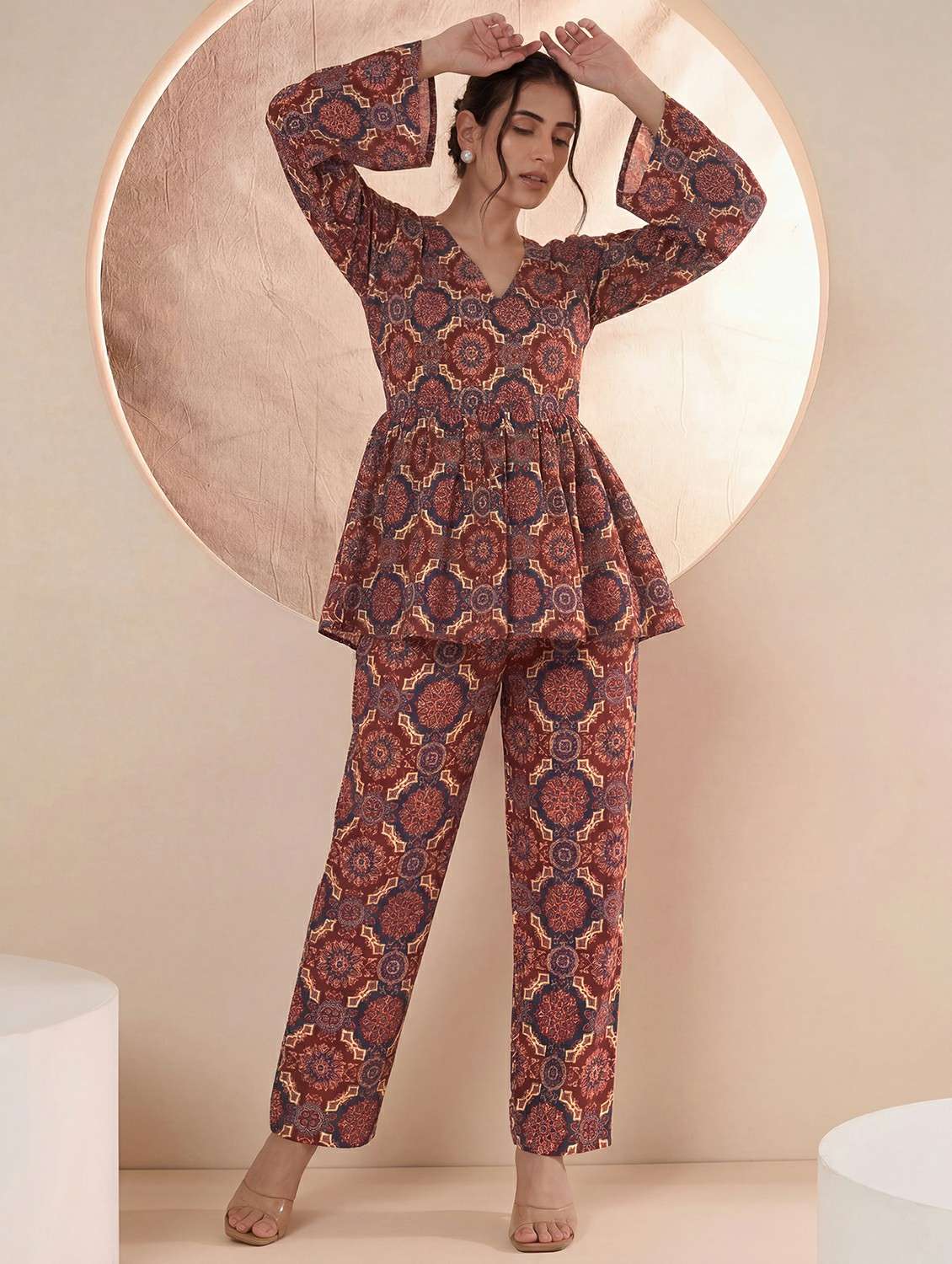 women printed long sleeve ethnic co-ord set - 22500113 -  Standard Image - 1