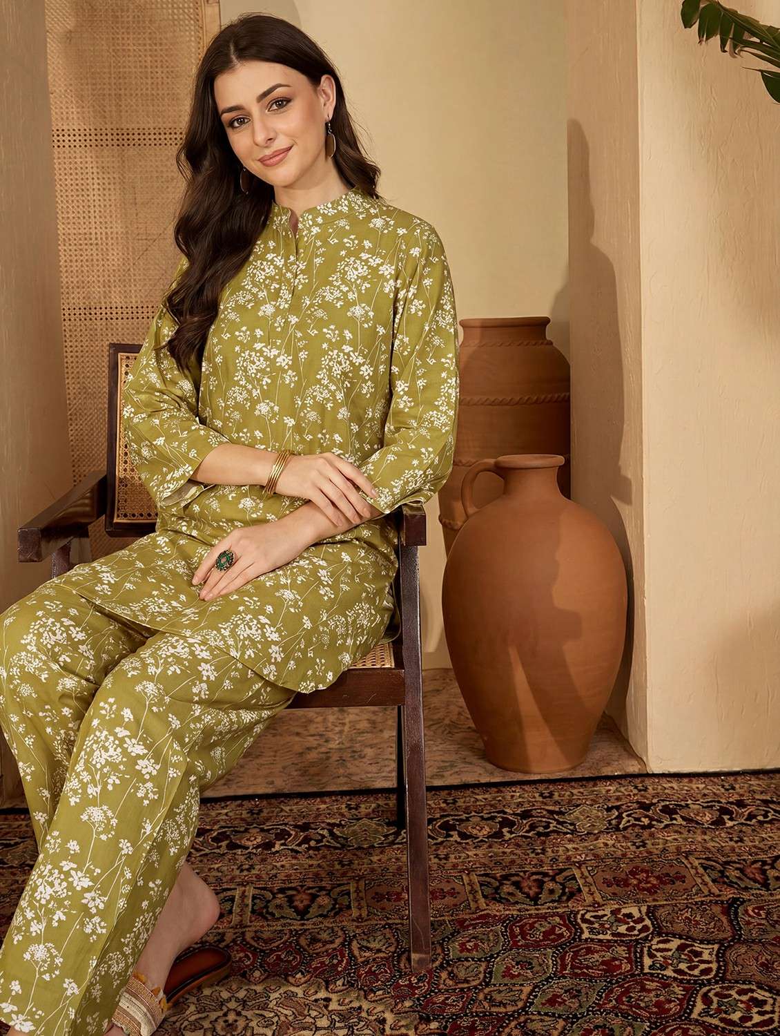 women printed three quarter sleeve ethnic co-ord set - 22500115 -  Standard Image - 4