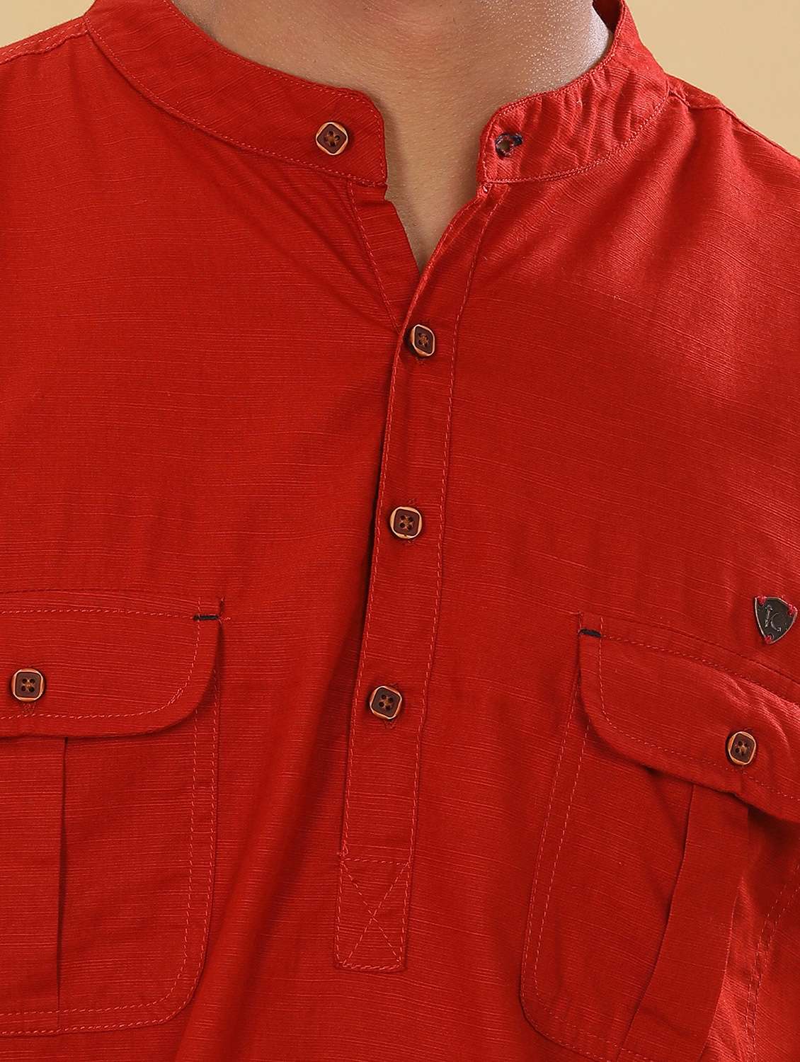 men solid mandarin neck short kurta - 22500124 -  Standard Image - 1