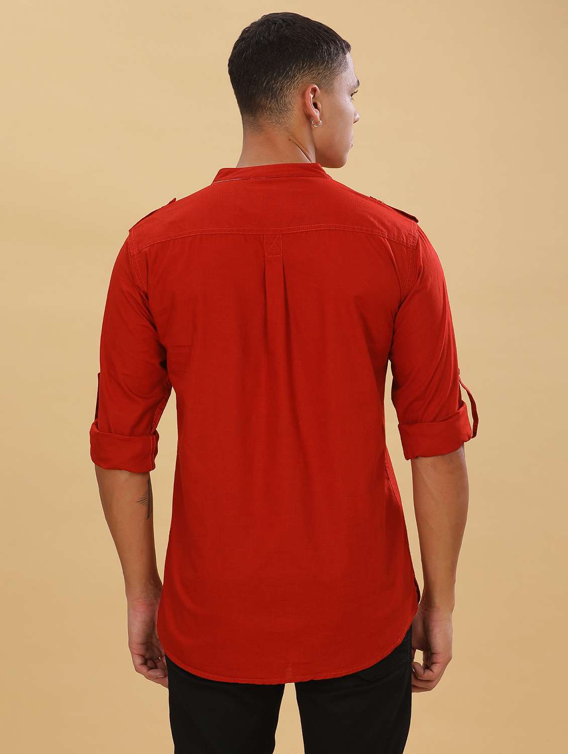 men solid mandarin neck short kurta - 22500124 -  Standard Image - 4
