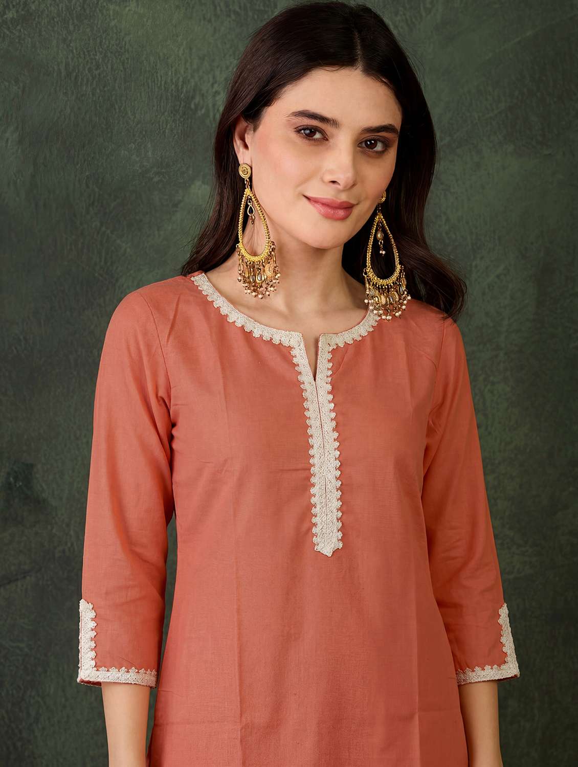 women solid three quarter sleeve kurta pant set - 22500169 -  Standard Image - 1