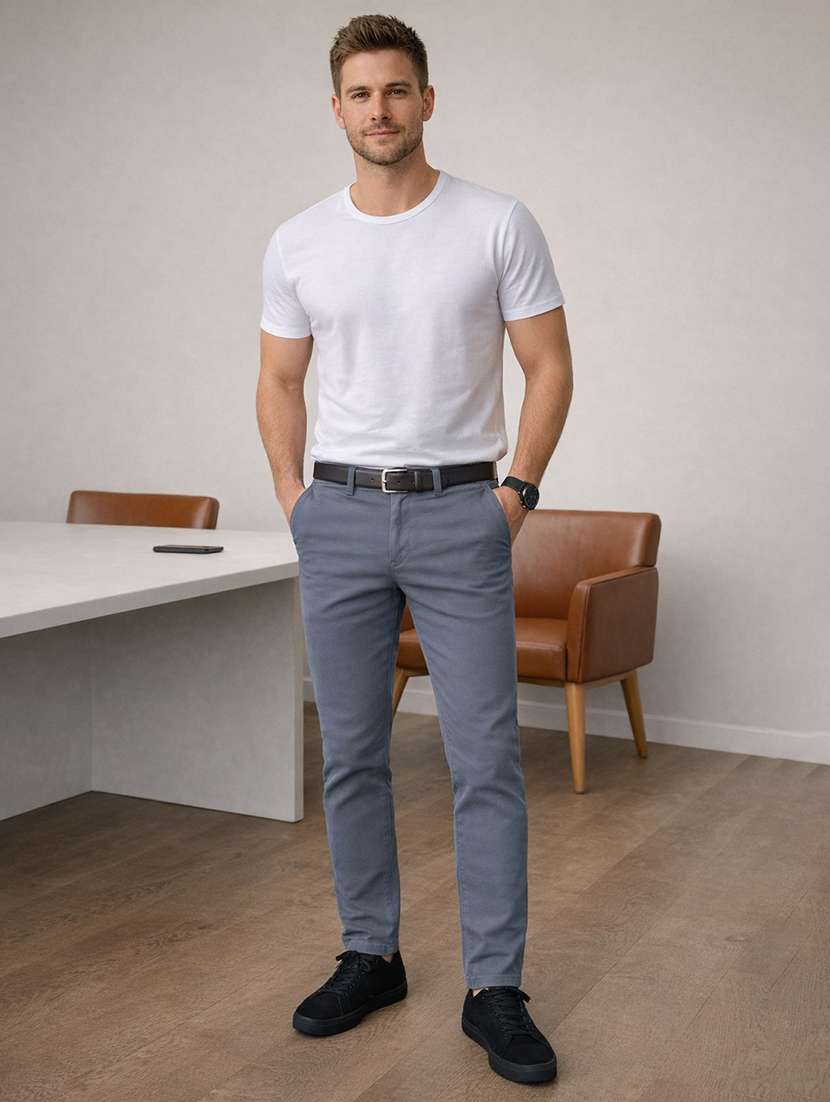 men solid mid rise chinos casual trouser - 22500189 -  Standard Image - 4