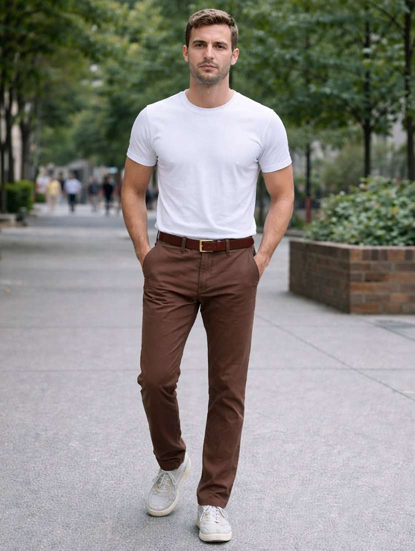 men solid mid rise chinos casual trouser - 22500190 -  Standard Image - 4