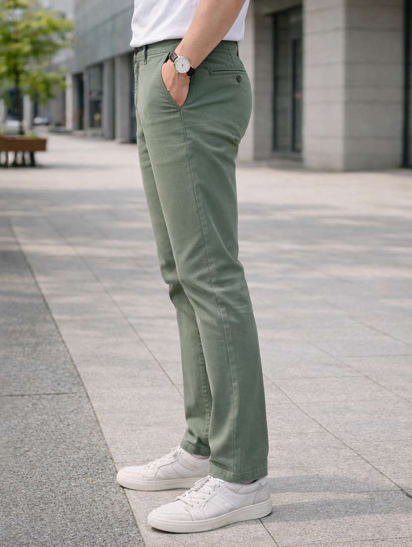 men solid mid rise chinos casual trouser - 22500191 -  Standard Image - 1