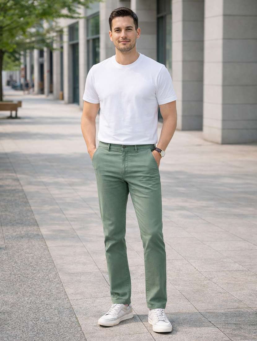 men solid mid rise chinos casual trouser - 22500191 -  Standard Image - 4