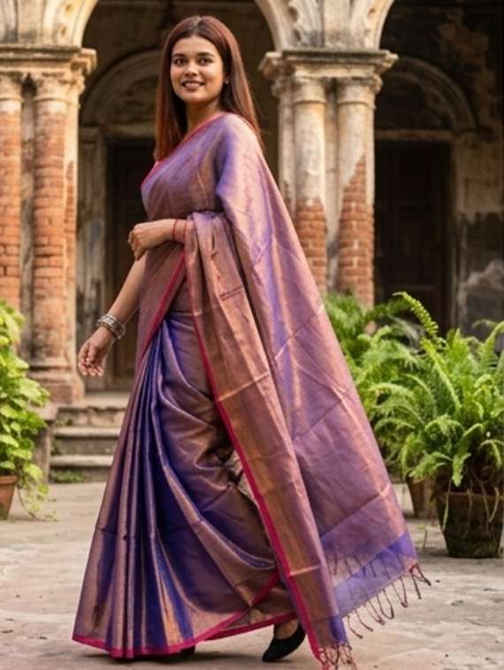 women solid handloom saree with blouse - 22500207 -  Standard Image - 1