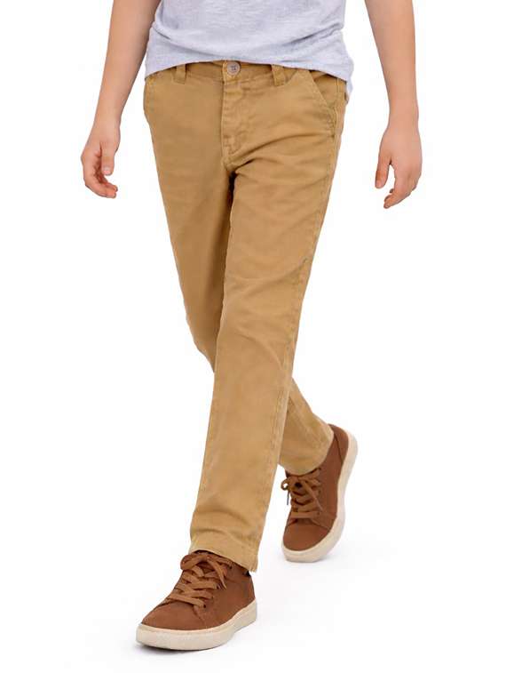 boys solid mid rise chinos casual trouser