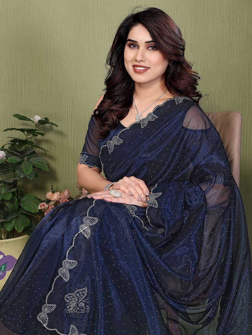 women solid with work embellished saree with blouse - 22500261 -  Standard Image - 1