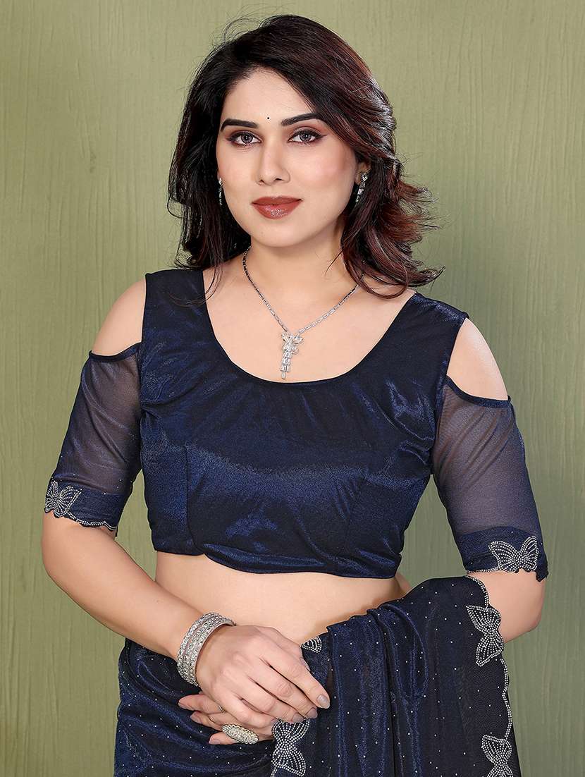 women solid with work embellished saree with blouse - 22500261 -  Standard Image - 4