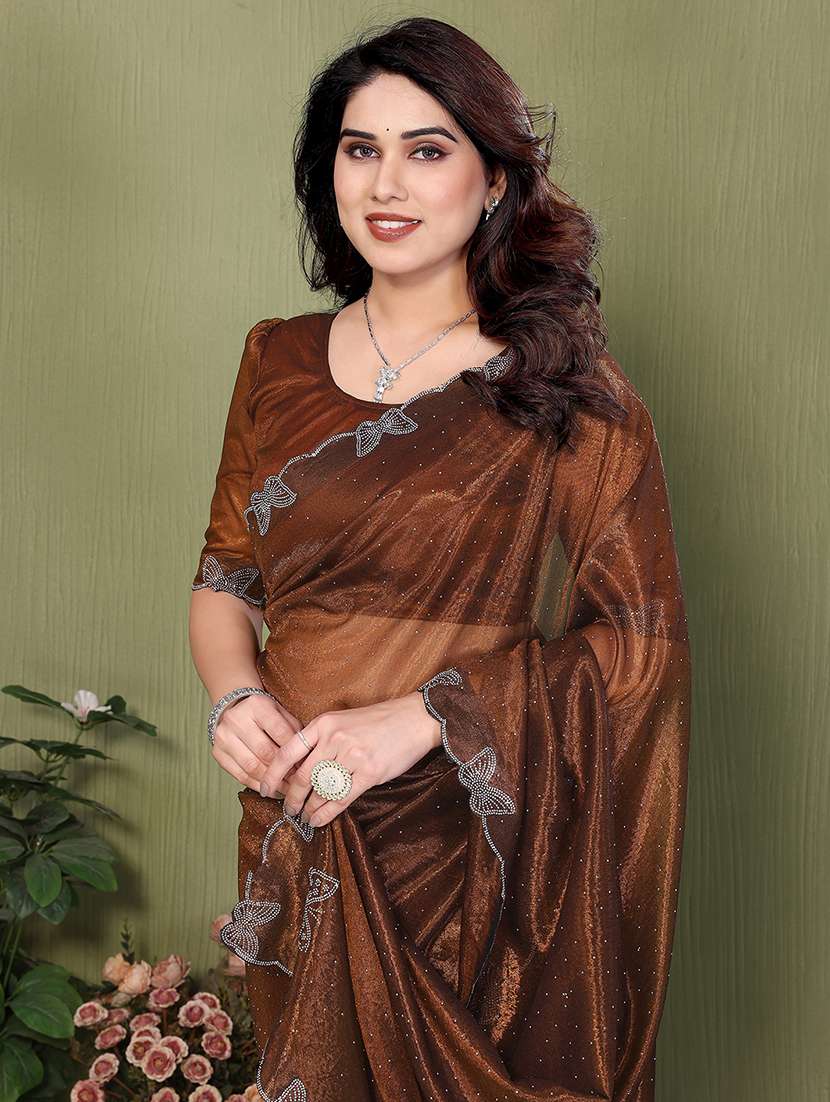 women solid with work embellished saree with blouse - 22500262 -  Standard Image - 1