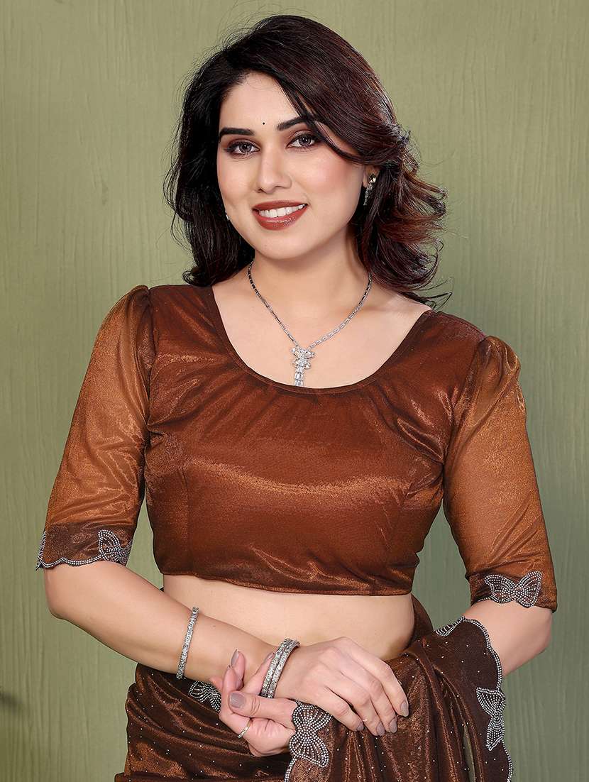 women solid with work embellished saree with blouse - 22500262 -  Standard Image - 4
