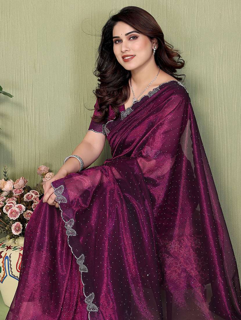 women solid with work embellished saree with blouse - 22500263 -  Standard Image - 1