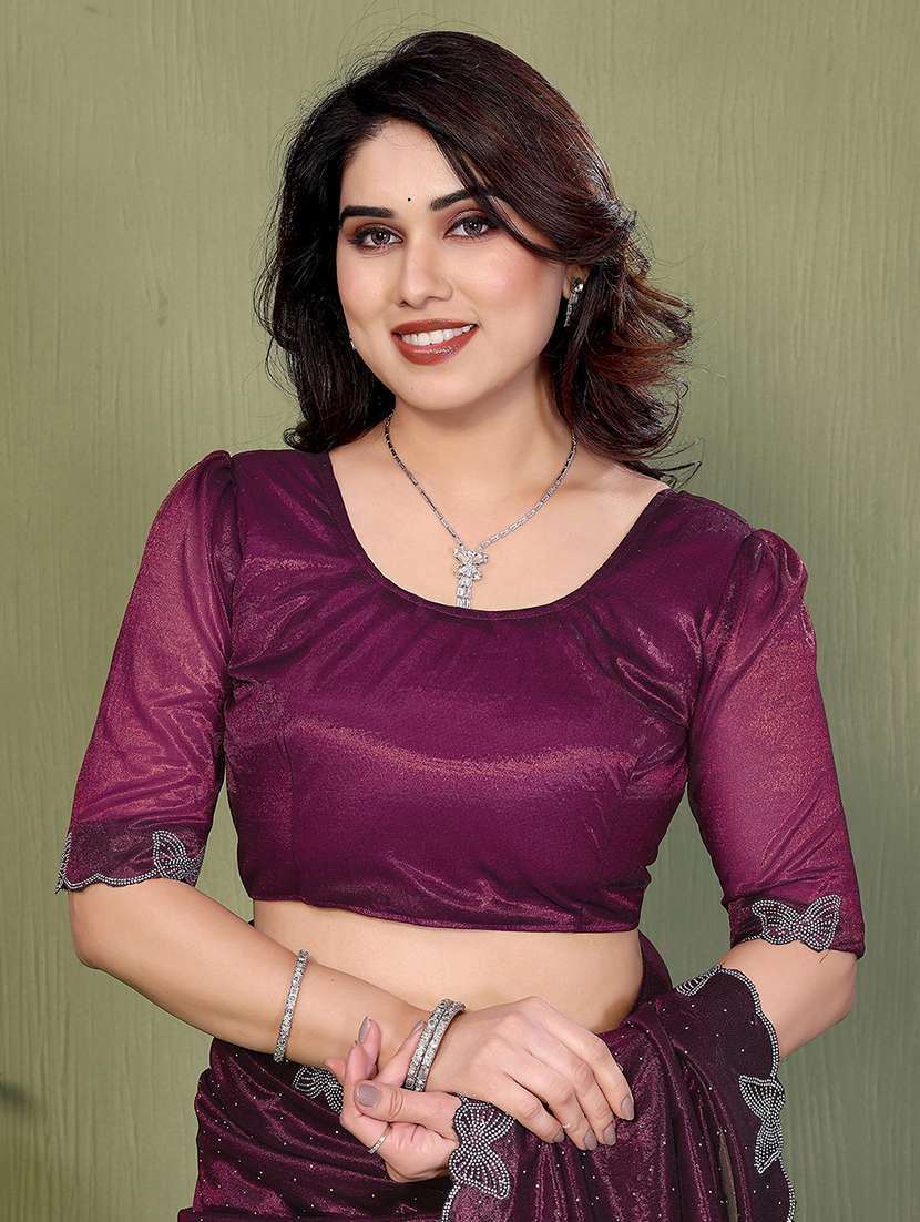 women solid with work embellished saree with blouse - 22500263 -  Standard Image - 4