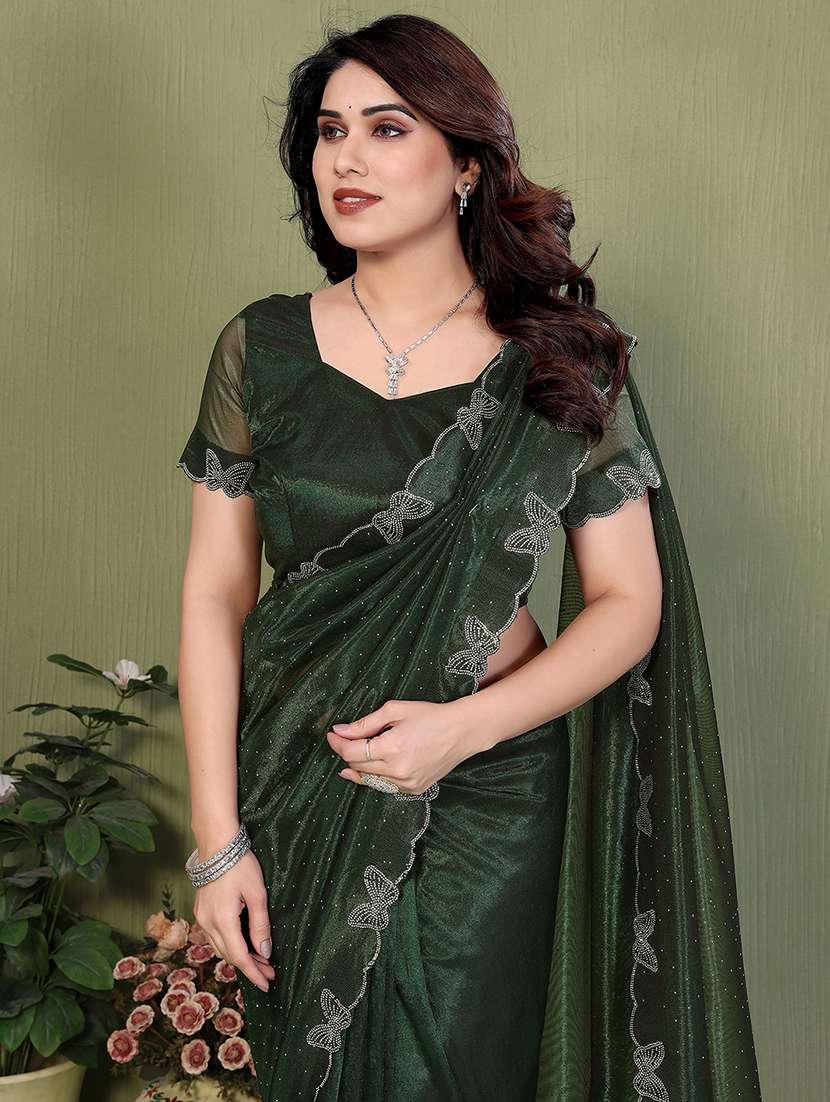 women solid with work embellished saree with blouse - 22500264 -  Standard Image - 1