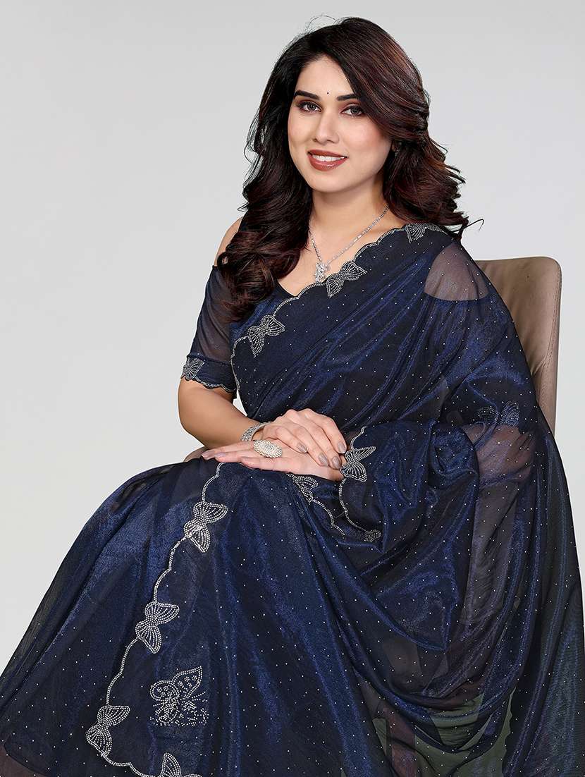 women solid with work embellished saree with blouse - 22500265 -  Standard Image - 1