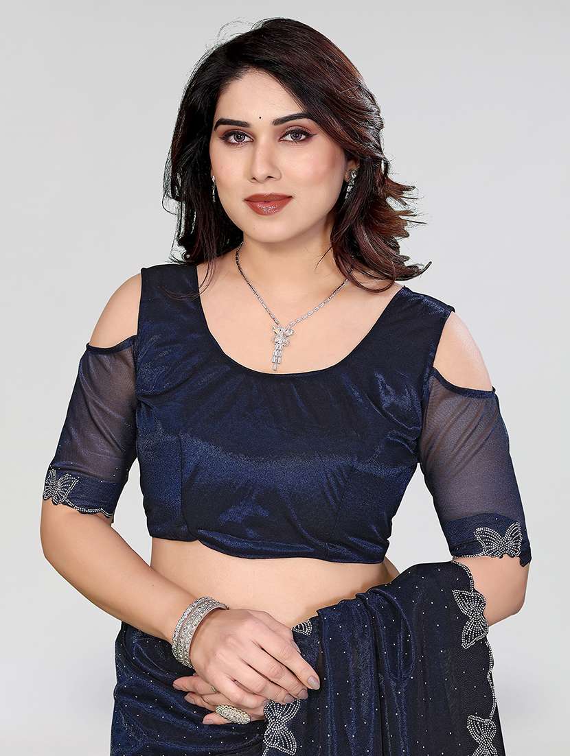 women solid with work embellished saree with blouse - 22500265 -  Standard Image - 4