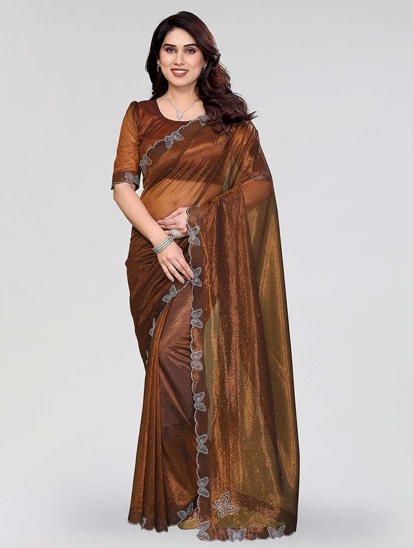 women solid with work embellished saree with blouse